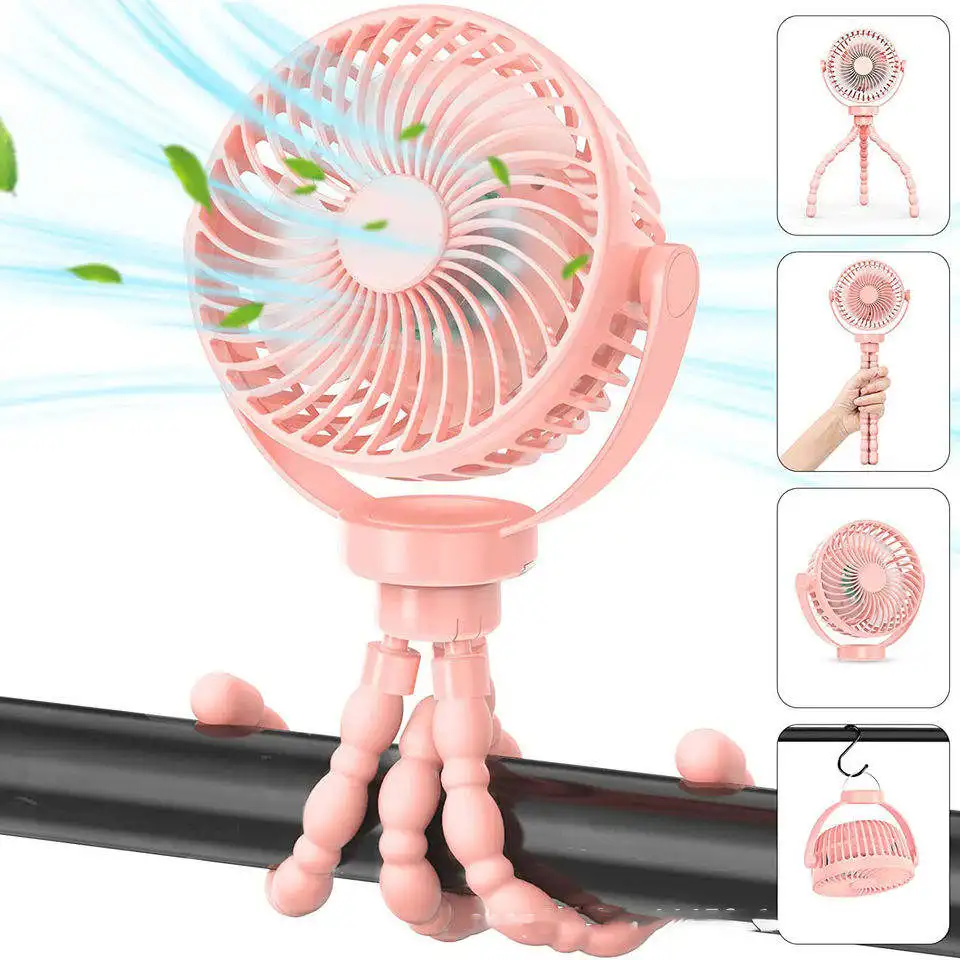 Battery Operated Stroller Fan Tripod Clip On Fan with 3 Speeds Rotatable Handheld Fan for Car Seat Crib Bike Treadmill