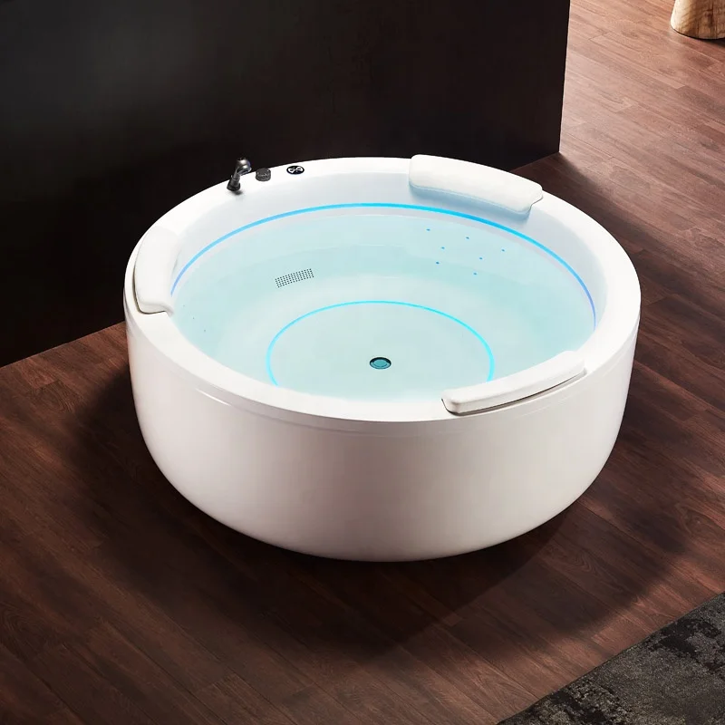 Round White Acrylic Freestanding Bathtub Modern Technical Spa Whirlpool Bathtub
