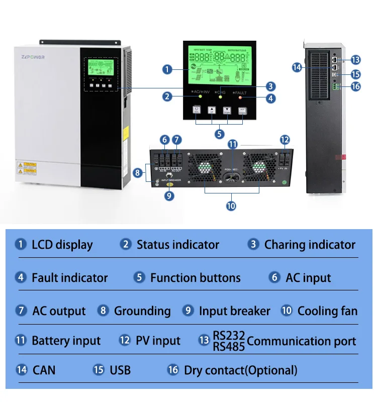 3.5KW 5.5KW Off Grid Hybrid Inverter 3KW 5KW 6KW Solar Power Inverter Off Grid Hybrid Inverter