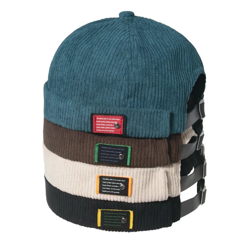Vintage Brimless Cap Rolled Cuff Skull Fashion Caps for Women and Men  Corduroy  Harbour Docker Hat