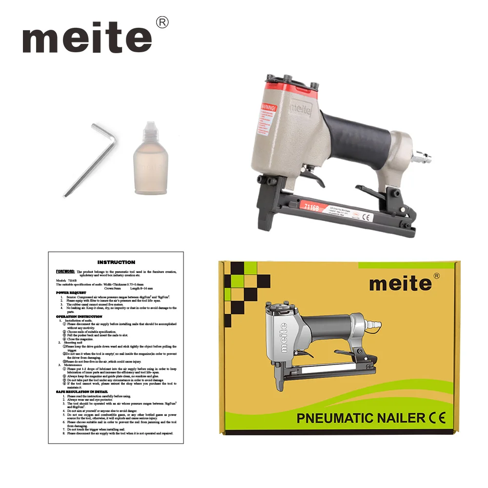 meite 7116 pneumatic stapler air compressors nail guns For wooden nails 6-16mm pneumatic nail gun
