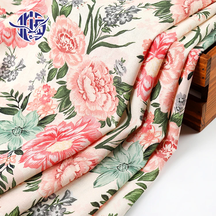 Europe style Eco-friendly cotton woven plain custom Digital printing linen fabric  for dress