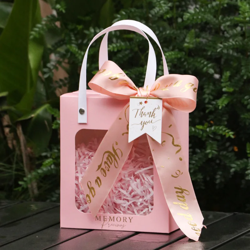 Luxury Pink Paper Bowknot Bag with Offset Printing Custom Recycled Material Gift Shopping Packaging box