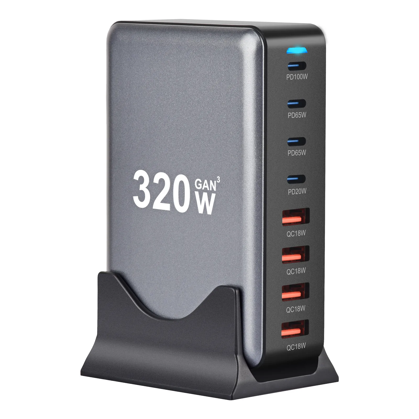 320W USB C Charger Type C PD 100W 65W GaN Fast Charging 4 USB-C+4 USB-A 8 Ports Desktop Charger Station for Phone Tablet Laptop