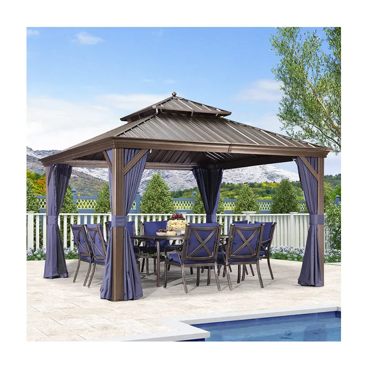 Modern outdoor glass door metal iron roof patio beach garden aluminum gazebos for hot tub