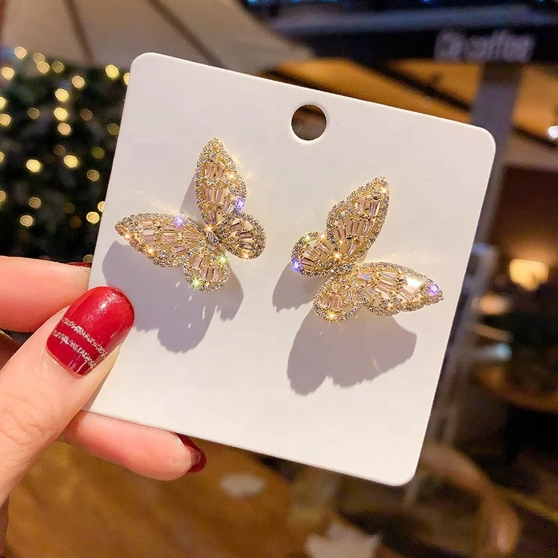 New Sight Fashion Brand  Accessories Zircon Butterfly Stud Earrings for Women Elegant Jewelry Crystal Gift Earrings