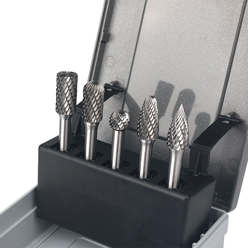 wanya Wholesale Manufacturer OEM 5 pieces 6 mm 1/4inch Shank Burr Set Tungsten Carbide Rotary Burrs for Diamond Grinding Cutting