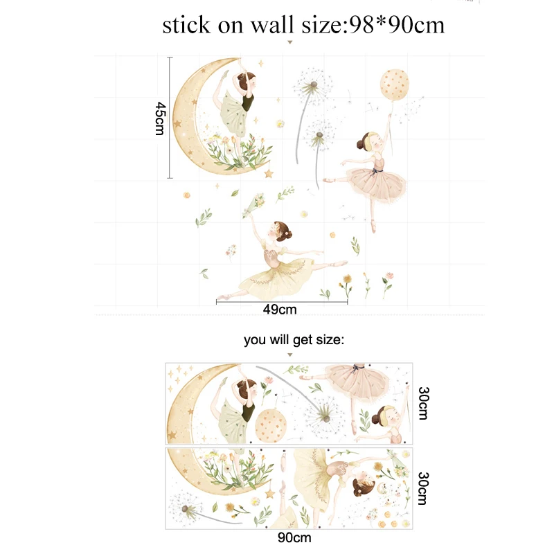 girls room decoration self adhesive 3d dance with dandelion sticker wallpaper for wall