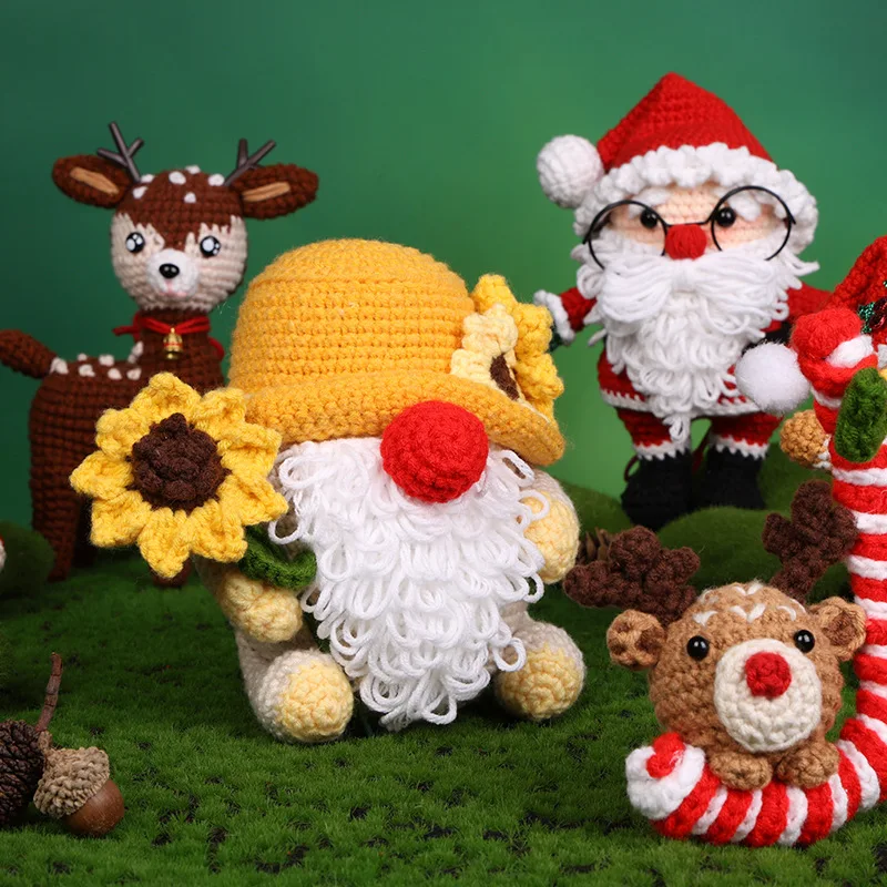 Cute Santa Calus Snowman Diy Yarn Plush Easy Beginner Christmas Crochet Kit for Kids Adults
