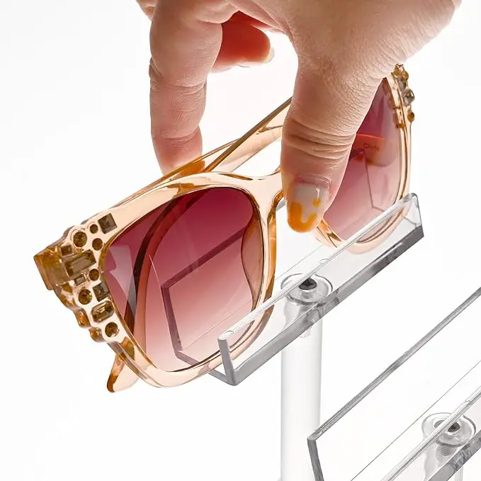 4-Tier Acrylic Eyewear Display Stand Sunglasses Rack Holder Organizer with 5 H for Sunglasses and Eyeglasses Storage