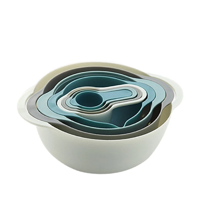 Wholesale nested colorful plastic mixing bowls measuring spoon and cup for baking