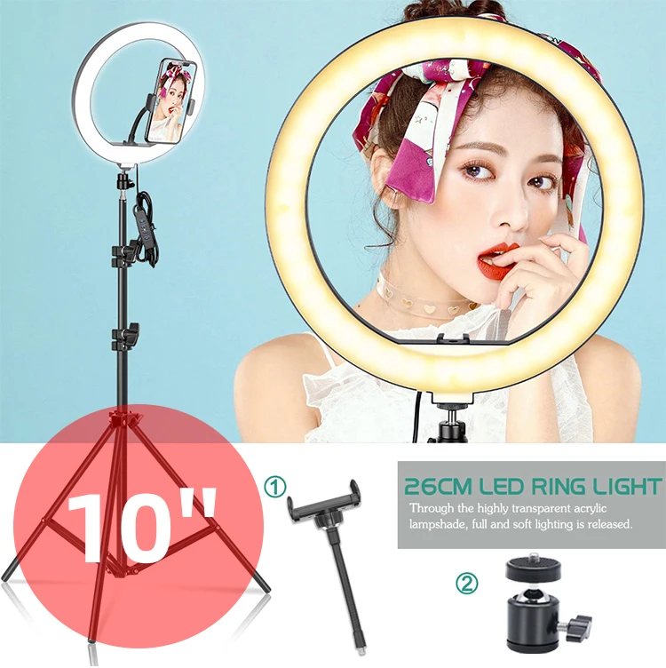Wholesale Make Up Dimmable LED 10 inch 26 cm Ring Fill Lamp Foldable Selfie 26cm 10inch Ring Light with Tripod Stand Holder