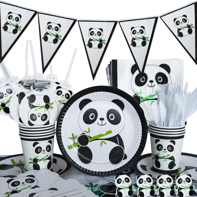 Panda Theme Birthday Party Tableware Set Disposable Paper Plate Party Decoration Set Panda Theme Party Supplies