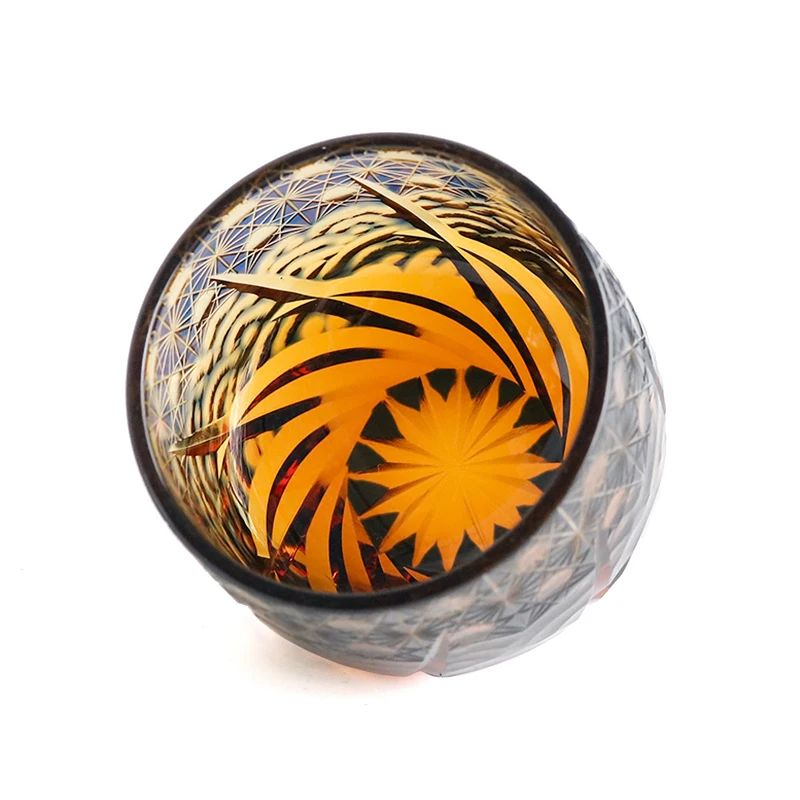 Blue Japanese Sake Glass Tumbler 2oz Hand Carved Crystal Amber Luxury Whiskey Tequila Liquor Soju Wholesale Wine Beer