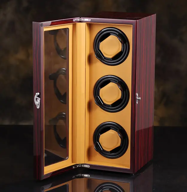 Wood Watch Box Automatic Winding case safe Mechanical Watch Winder Storage Collection Box display 3 Slots with OPEN-STOP