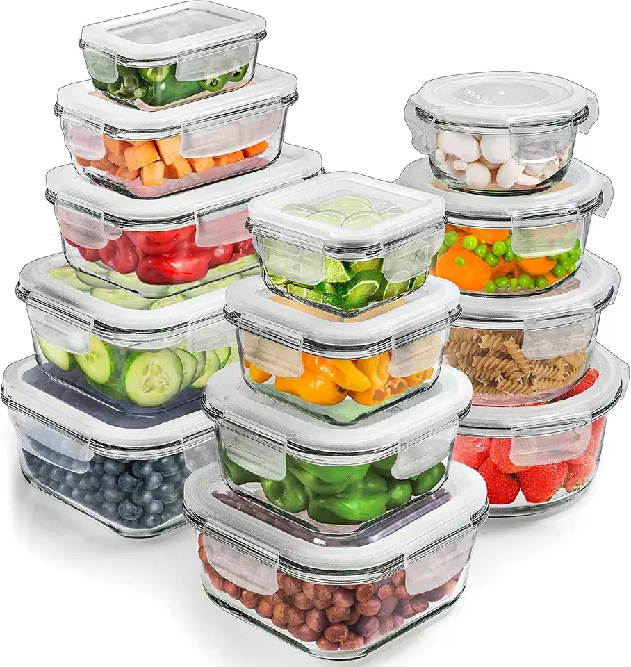 BPA Free Airtight Freezer Oven Safe Meal Prep Glass Food Storage Containers Lunch Bento Box Set with Locking Lids