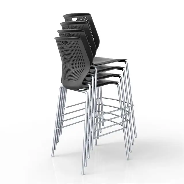 
Black White PP Backrest 4 Steel Legs Office Stackable High Stool Chair for Leisure Bar Area 