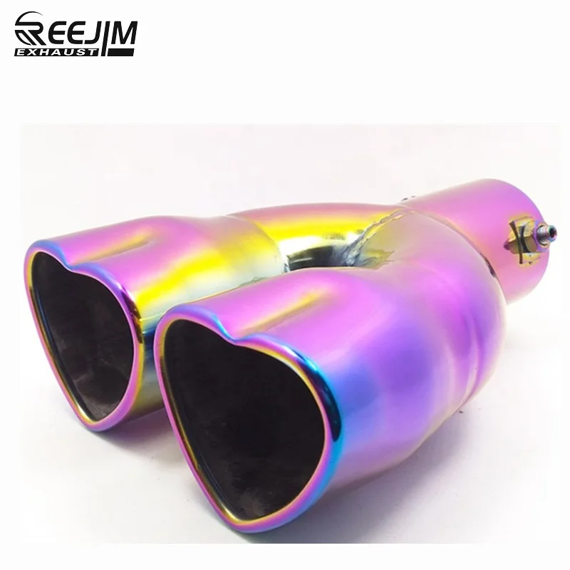 2021 HOT SALE Rainbow Double Hearts Shape Dual Exhaust Tips Muffler Pipe Exhaust Pipe