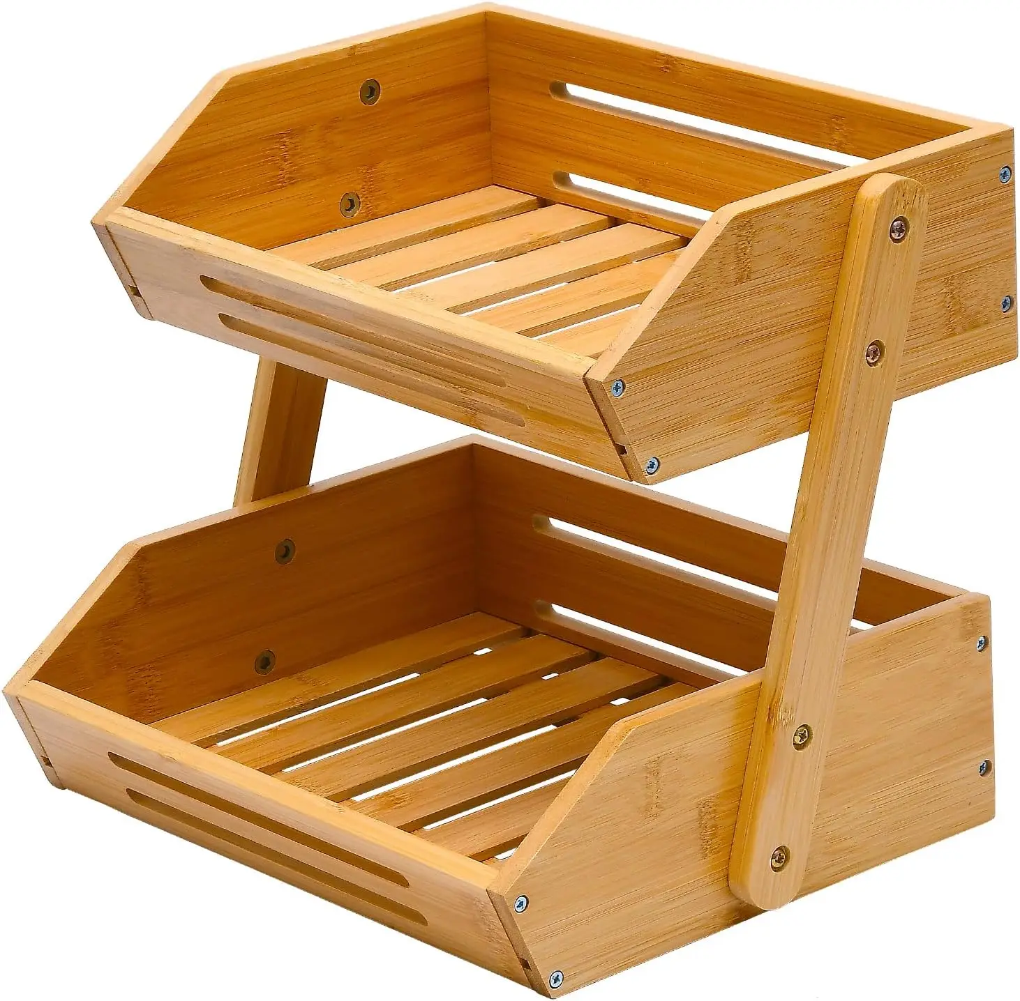 Wholesale 2 Tier Bamboo Fruit Basket,Wooden Storage Tray Fruit Holder,Bamboo Wood Vegetable Stoeage Basket for Kitchen Shelf