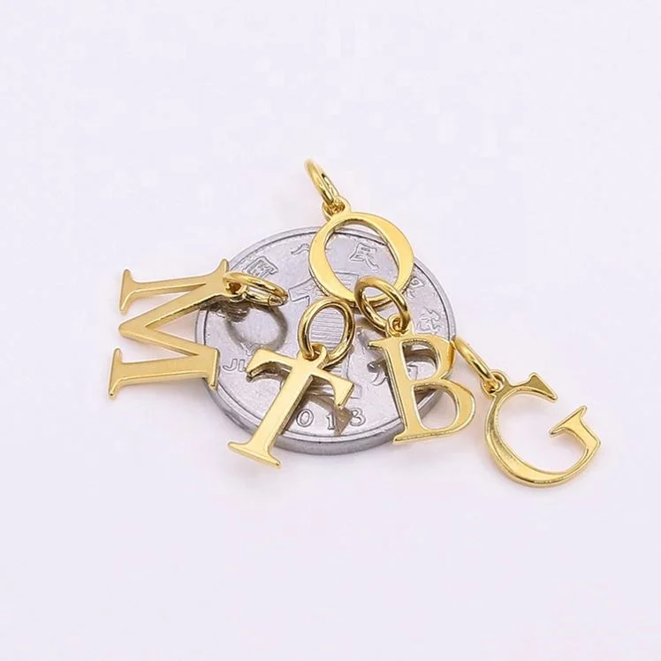 18K Gold Plated Polished Initial Letters Pendants 925 Sterling Silver Capital Letter Charms Pendant For Necklace And Bracelet