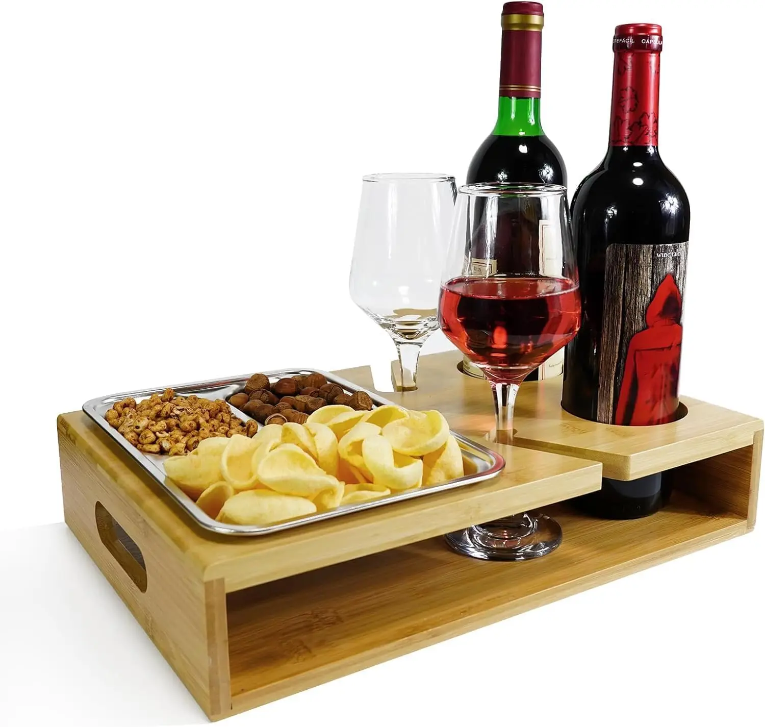 Bamboo Couch Bar Snack Box Wine Bottle Drink Cup Holder Tray Sofa Butler Organizer Caddy Buddy Couchbar Snack Couch Console