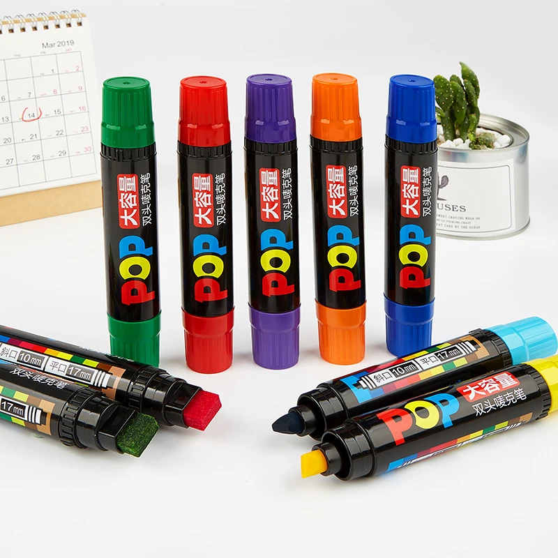 High Capacity Non-toxic 12 Colors Refillable Ink Recycling Waterproof Permanent Quick-Drying Pop Marker Pen