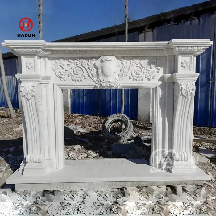 Изготовленная на заказ оптовая продажа Каменная Резная белая мраморная каминная полка с замком льва дизайн украшения дома для продажи