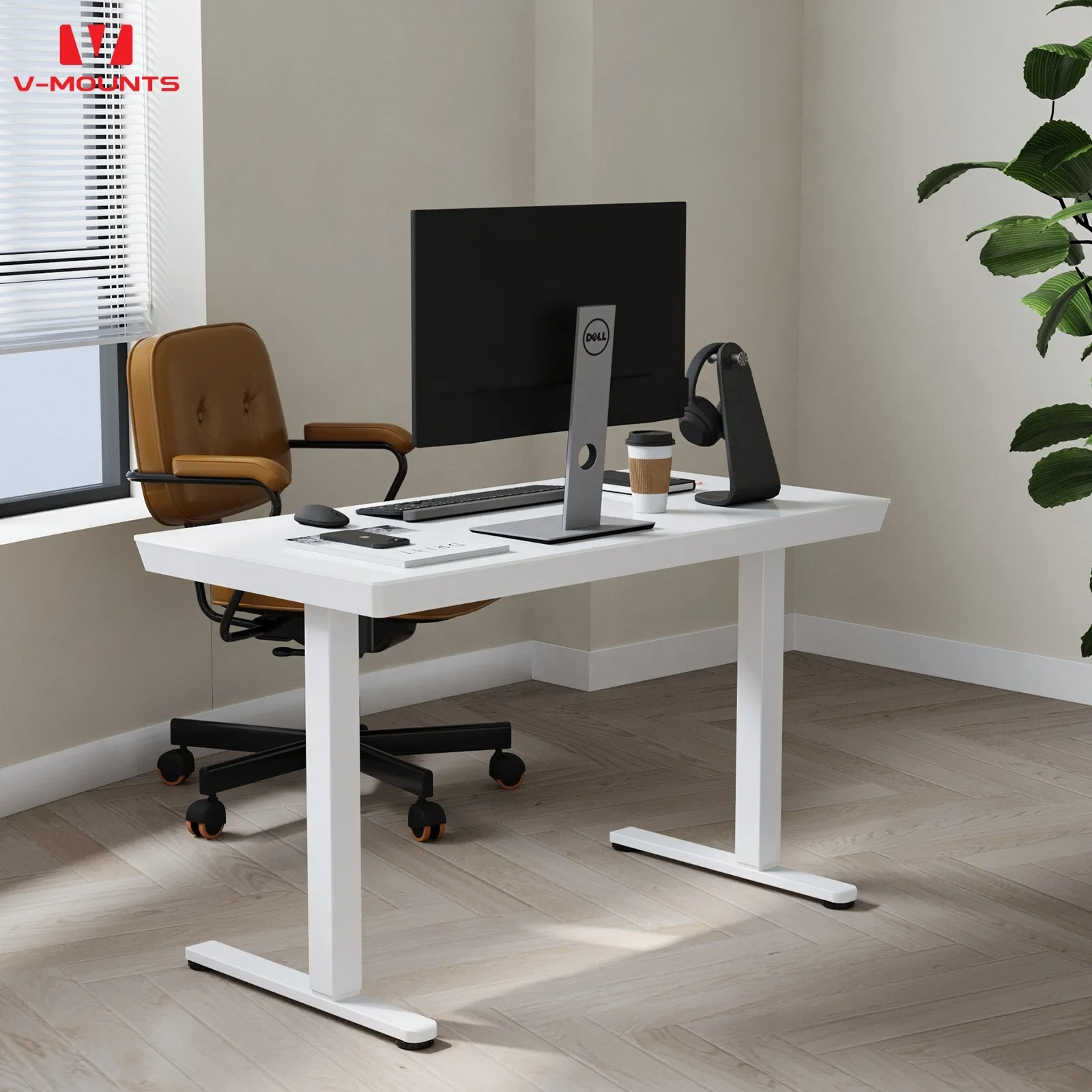 V-mounts Tempered Glass Desktop height adjustable office desk with 3-position pre-settable memory buttons JSD5-01-G4