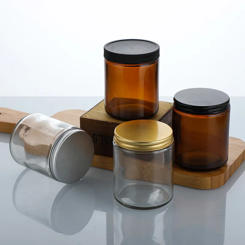 direct selling 120ml 250ml 500ml 1000ml amber black frosted large mouth glass aromatherapy candle jar with lid
