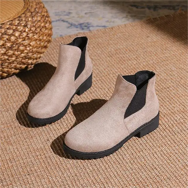 2024 Fall winter elegant suede comfy shoes chunky low Heel Classic simple design boots Women round Toe retro Ankle Boots