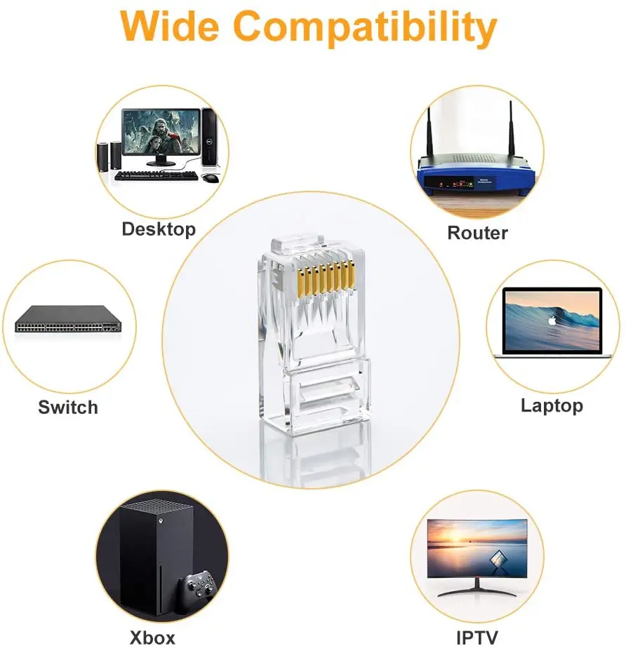 Коннектор RJ45 Cat5e коннектор концевой обжимной соединитель для кабеля Ethernet-100