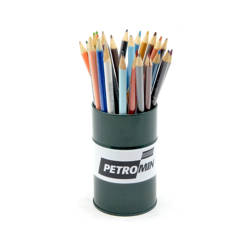 
oil drum shape cool metal tin pencil holder 