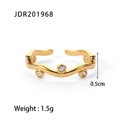 18K Gold Plated Stainless Steel Dainty Water Wave Irregular Cubic Zirconia Pearl Adjustable Rings