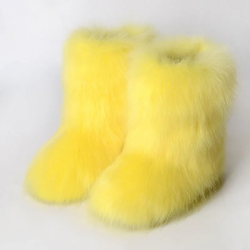 2023 Hot Sale Large Winter Warm Furry Boots Middle Boots Thickened Fur Flat Sole Snow Boots Women Shoes