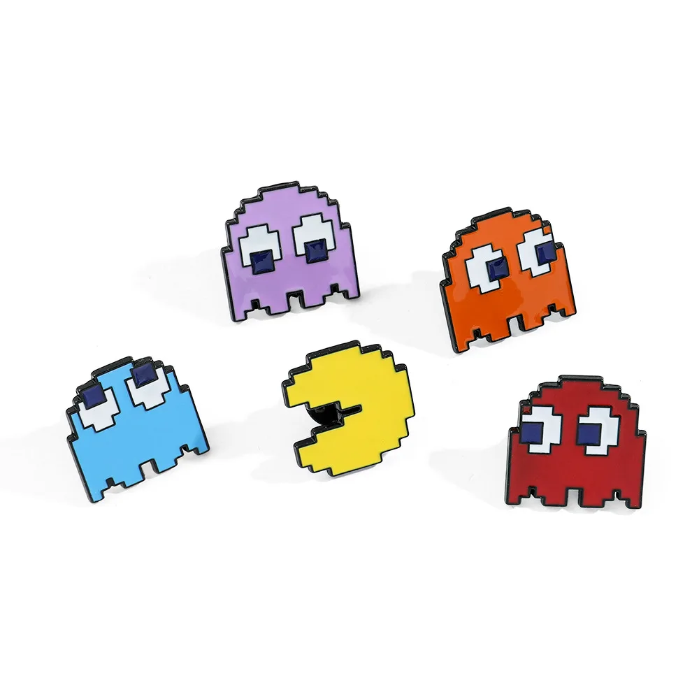 XZ2466 Cute Game Pac-Man Brooch Pixel Art Metal Pins Badge Cartoon Character Backpack Clothes Accessories Bricks Kids Gift Toys