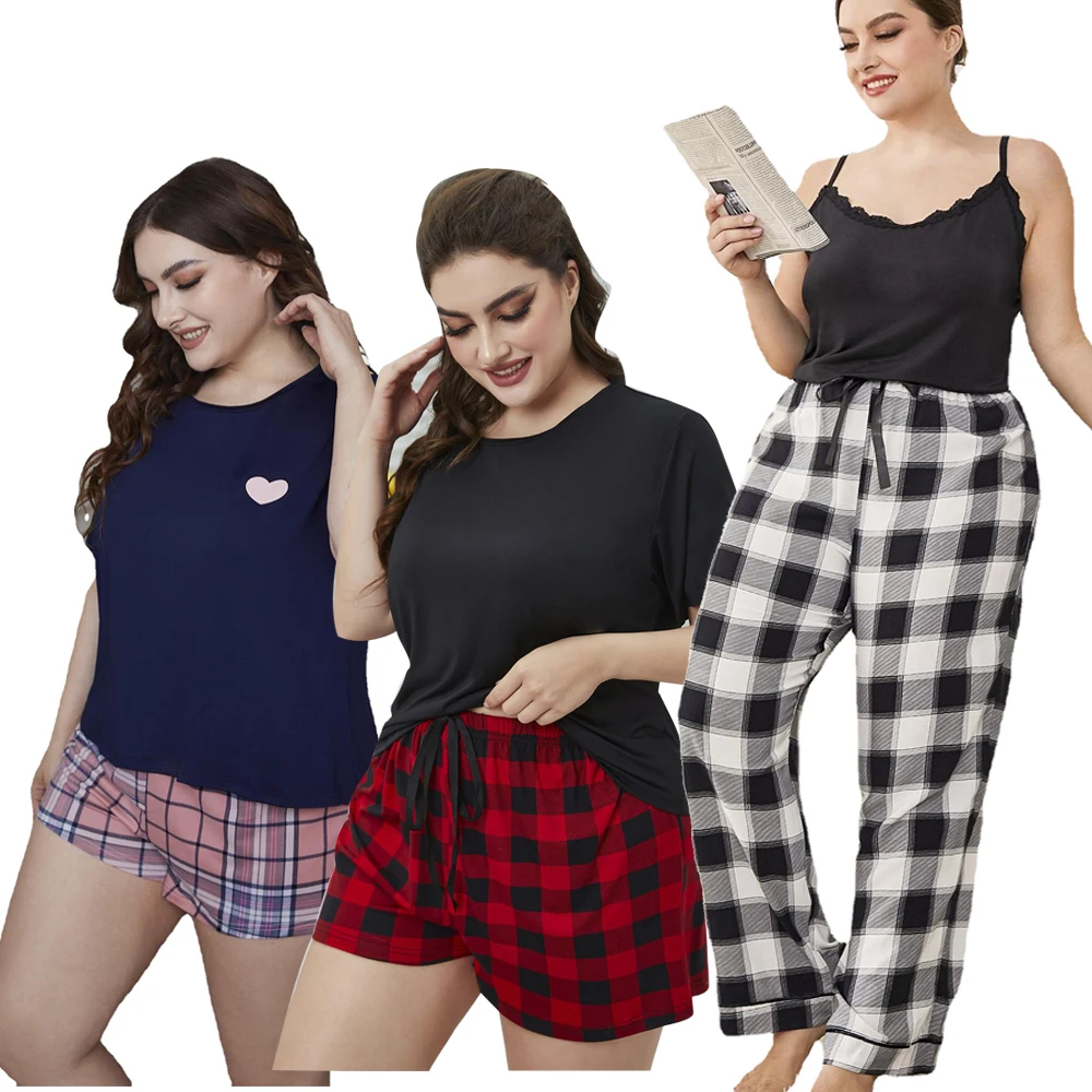 Custom 4XL Plus Size Women Sleepwear 2pcs  Short Sleeve Pants  Pijamas Sexy Ladies  Lingerie Pajamas for Women Set