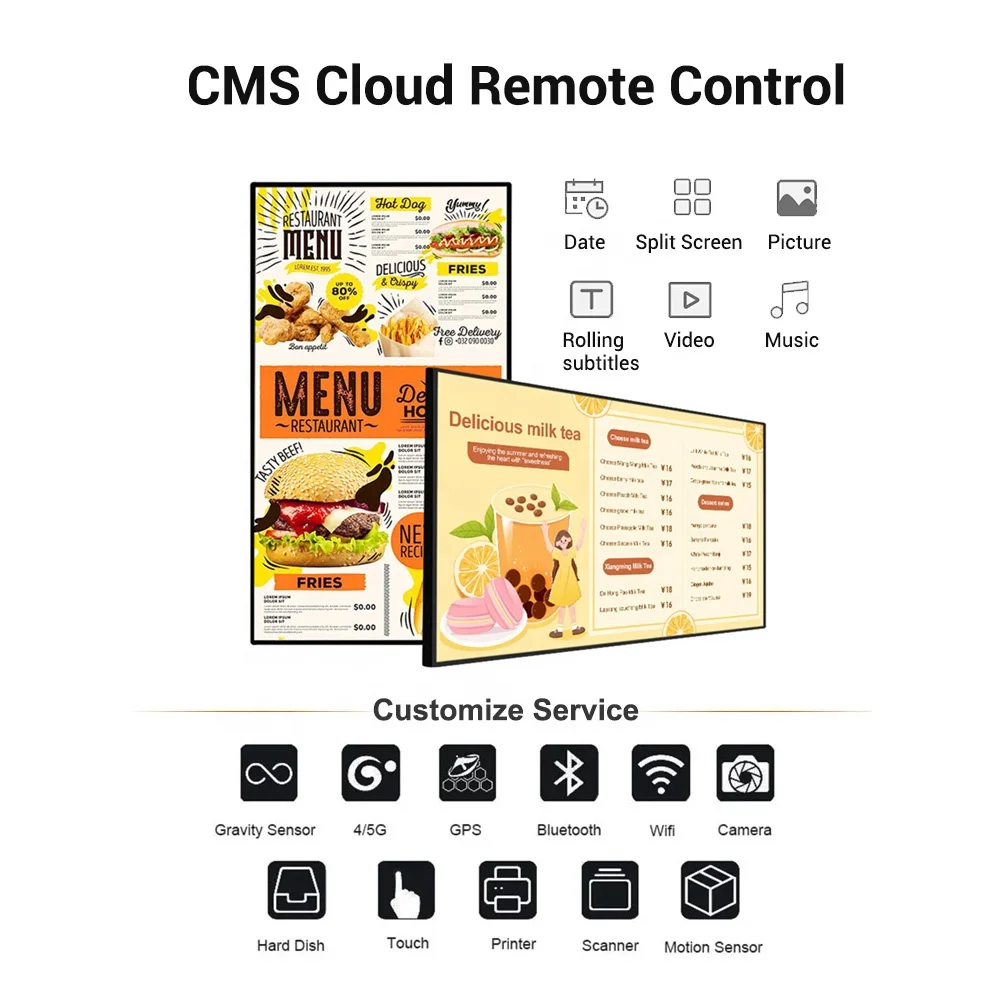 32-дюймовые 43-дюймовые настенные интерактивные цифровые вывески и дисплеи 4K UHD рекламные плееры для ресторана кафе бара