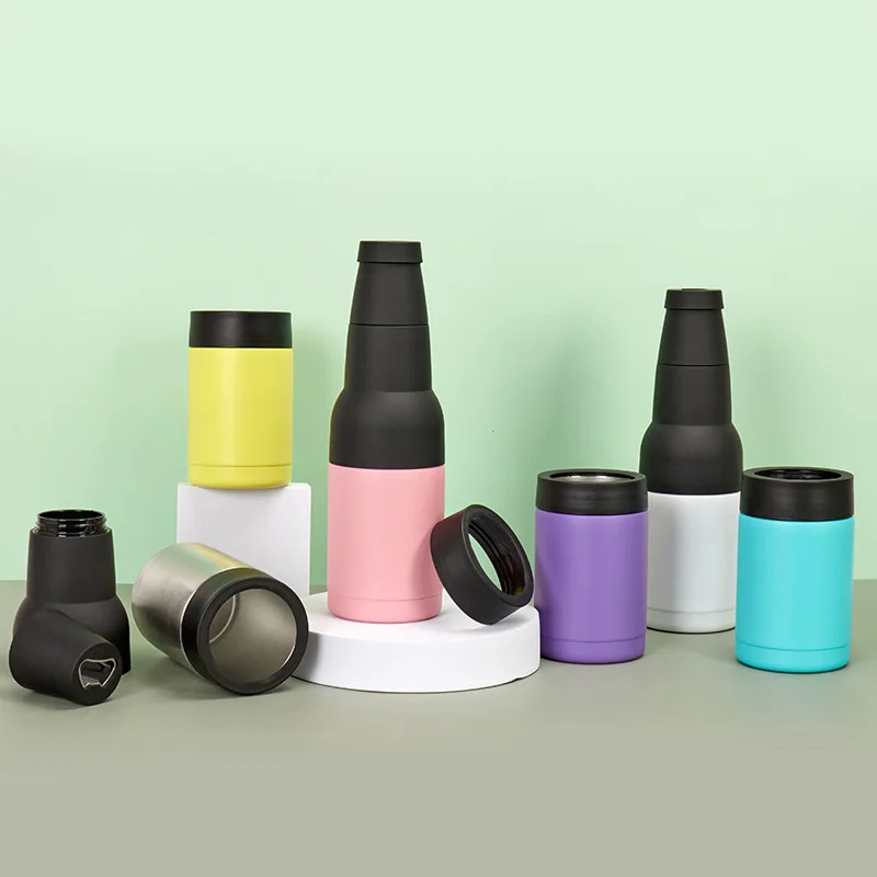 Eco Friendly Beer 2 Go Vacuum Insulated Double Walled Stainless Steel Beer Can and Bottle Cooler with Beer Opener
