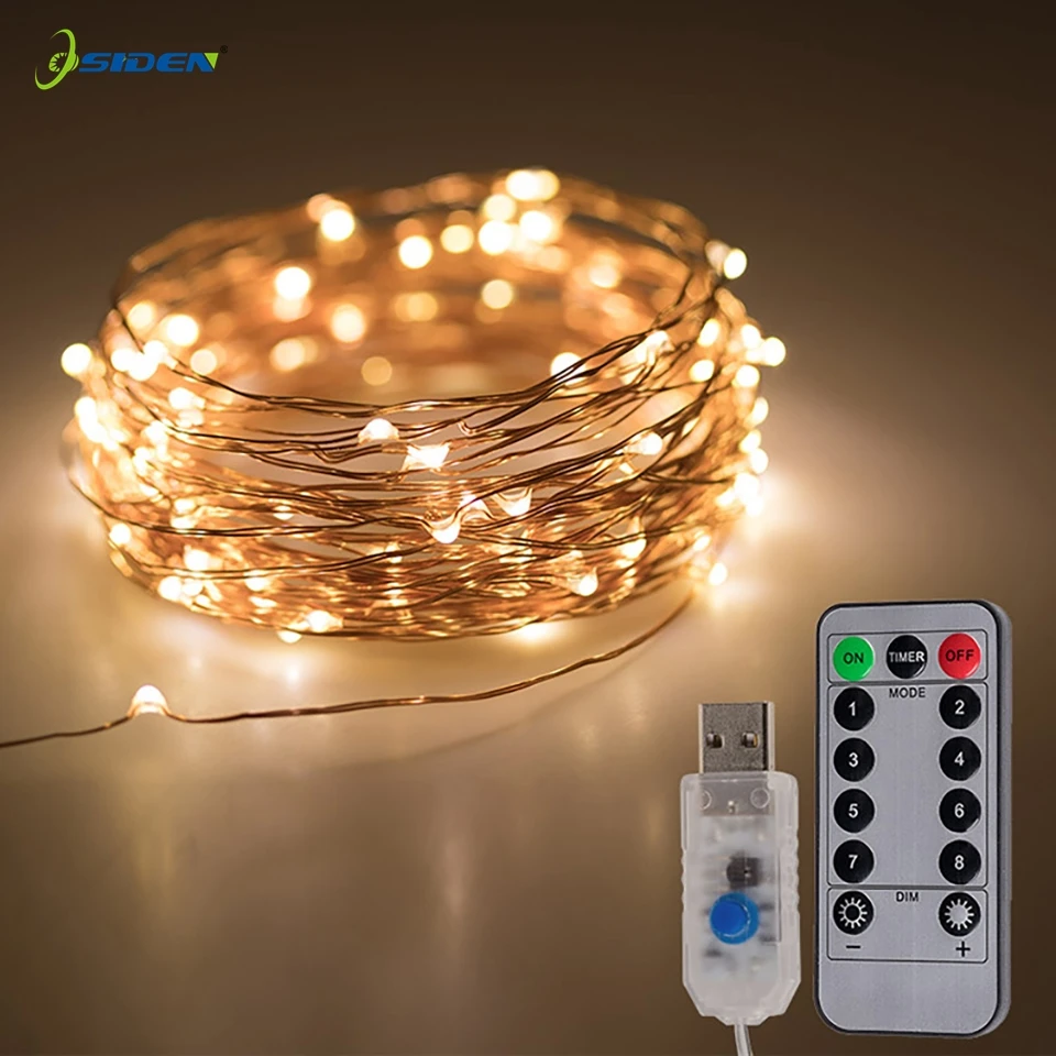 Osiden Copper wire USB plug 5M50LED 10M100LED 20M200LED wireless remote control 8 modes RGB christmas fairy lights indoor decor