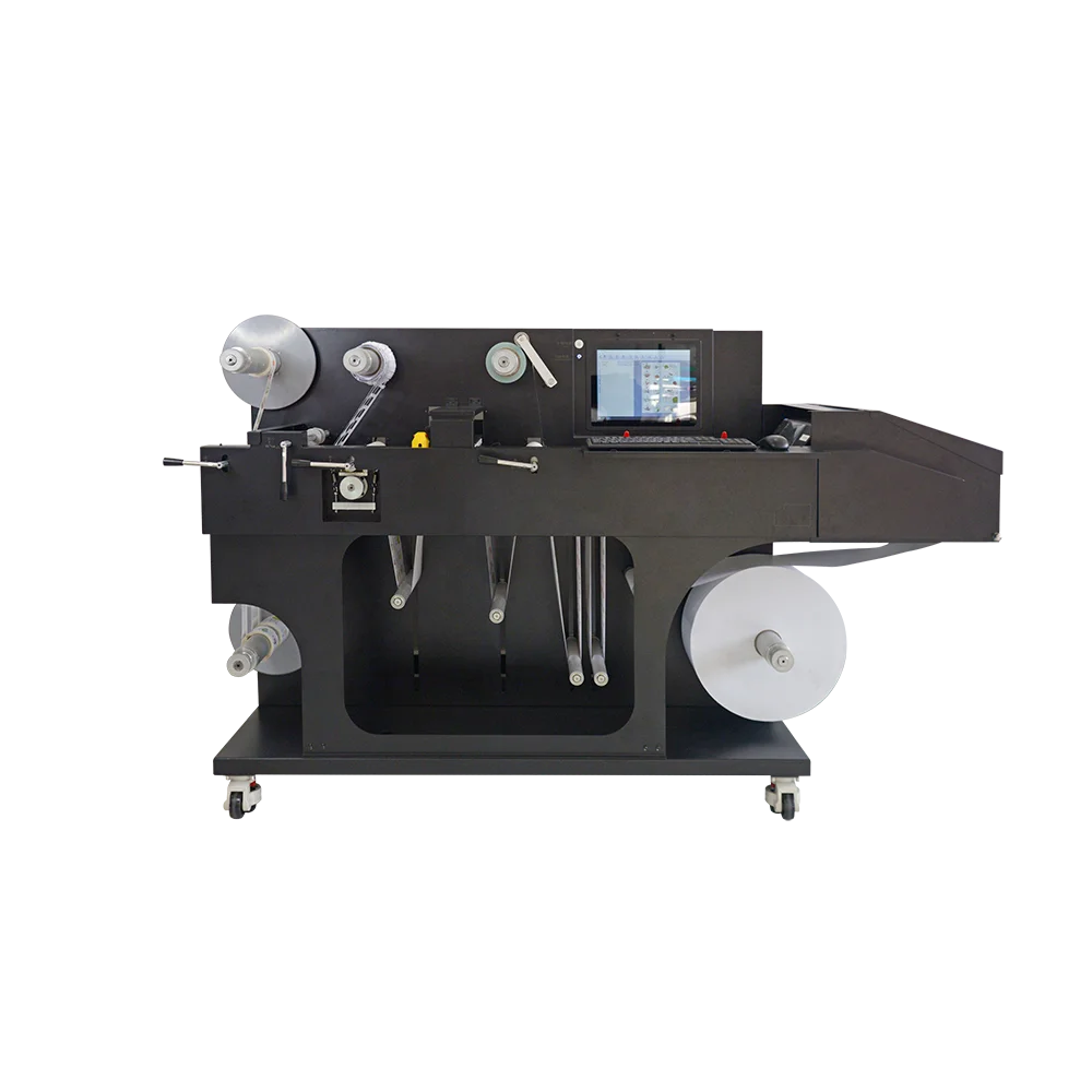 Automatic roll to roll digital die cut label Printing Laminating Rewinder Slitter All-in-One Label cutting machine