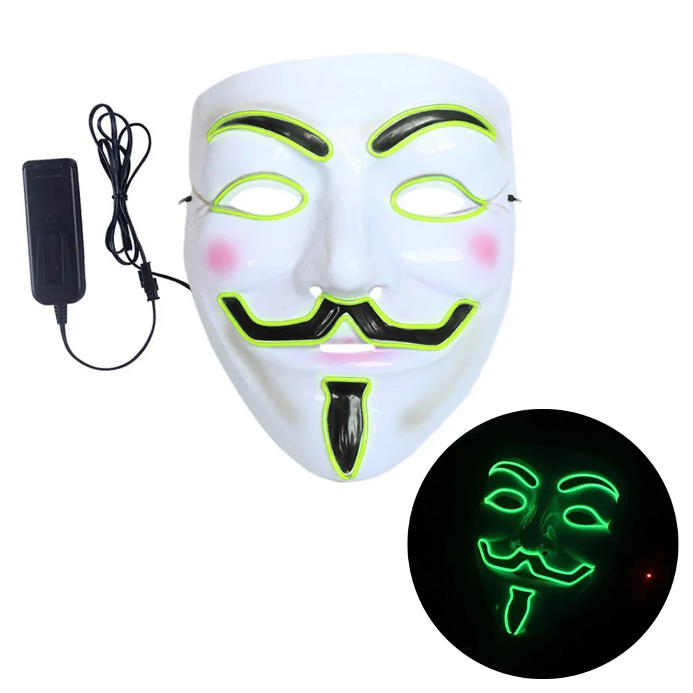 Halloween Anonymous Hacker LED Mask,Cosplay Vendetta light up glowing luminous mask