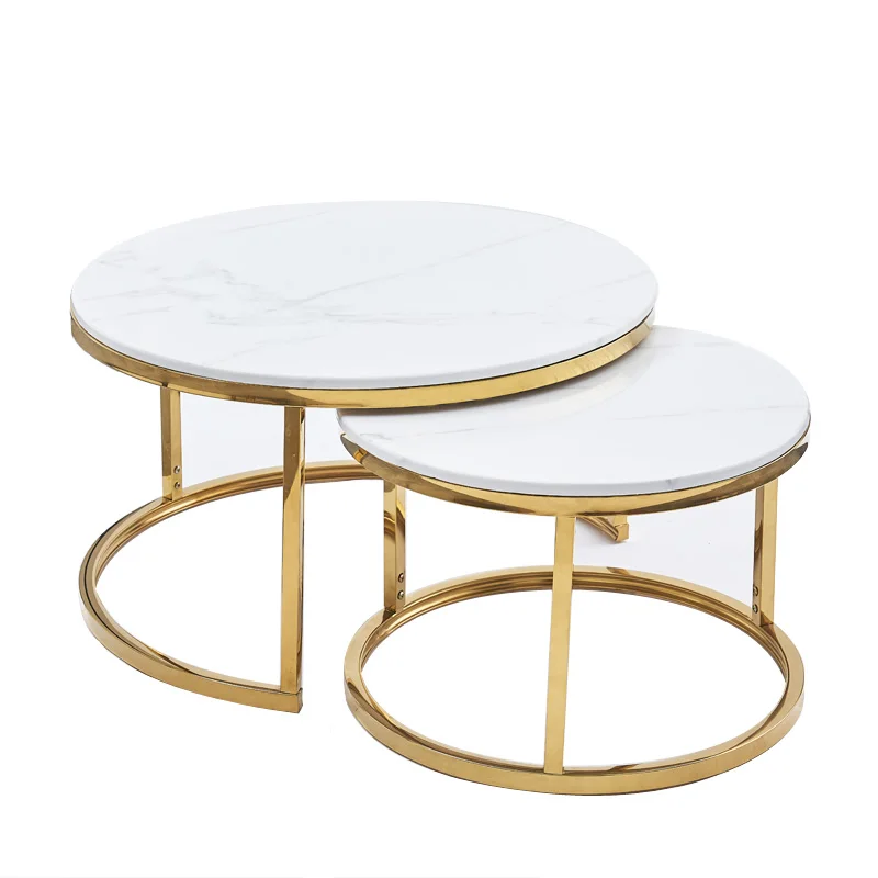 Living room furniture luxury gold round marble table tops centre coffee table