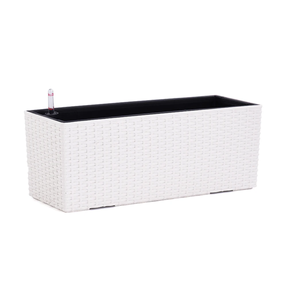 Huazhiai Outdoor Decorative Rectangular Rattan Garden Self Watering PlasticPlanter Balcony Pots