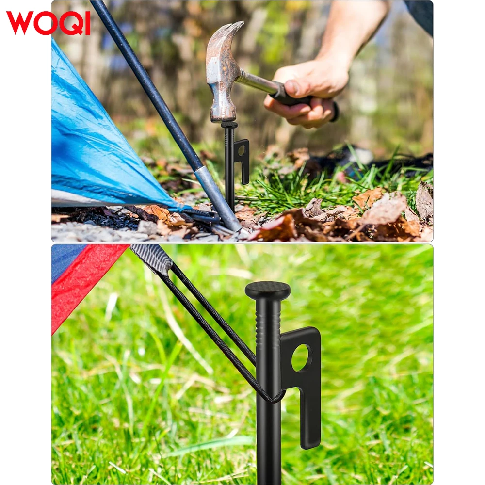 WOQI durable high-strength perforated black ground pile tent nails for outdoor camping and hiking tents