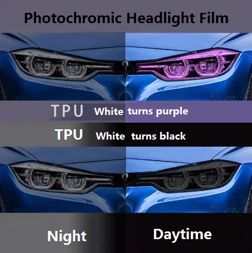 30cm *15m/roll Photochromic TPU chameleon Car Lamp Film Headlight Tint