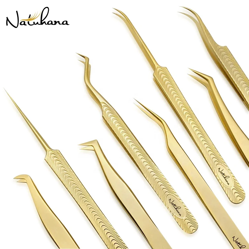 Private Label Gold Lash Tweezers Wholesale High Quality Stainless Steel Eyelash Extension Tweezers Custom Logo