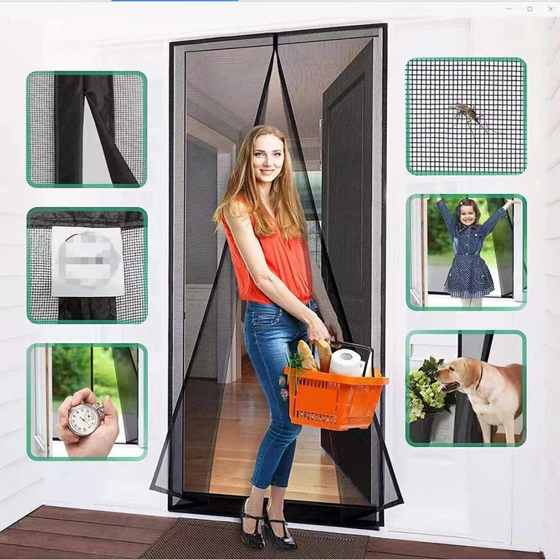 2024 New Multi-size Fiberglass Magnetic Soft Screen Door Anti Insect Mosquito Fly Screen Curtain Mesh Door