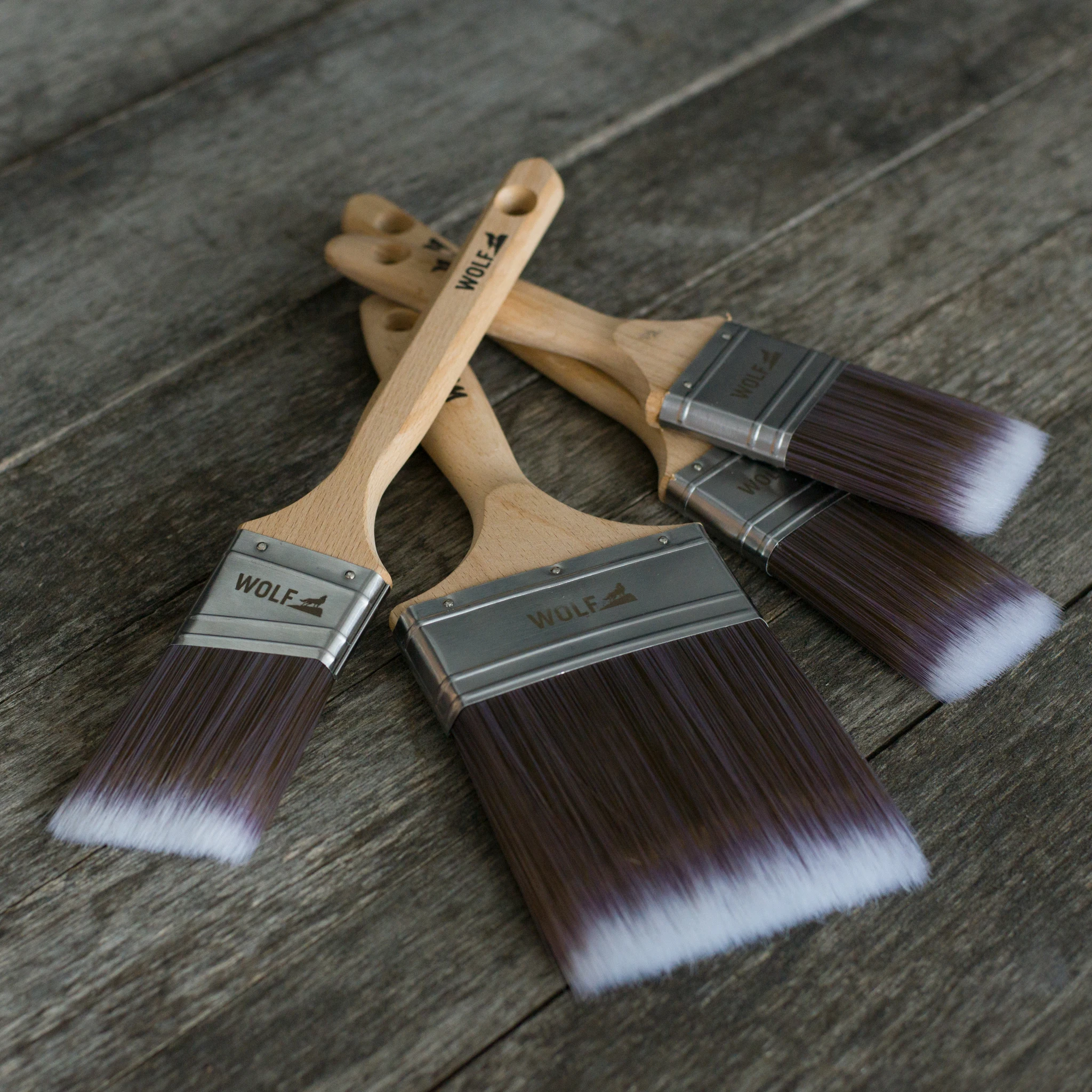 Muti-size customized 100% polyester Beech wood handle flat purdy paint brush set