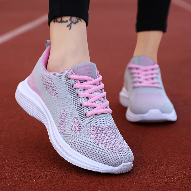 Wholesale women Shoes Fly Knit Upper MD Sole Breathable Fashion Trend Sneakers Shoes High Quality Sneakers Running Shoes