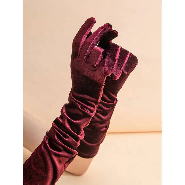Fashion Winter Retro Velvet Gloves Elegant Warm Flannel Women Long Gloves For Evening Party